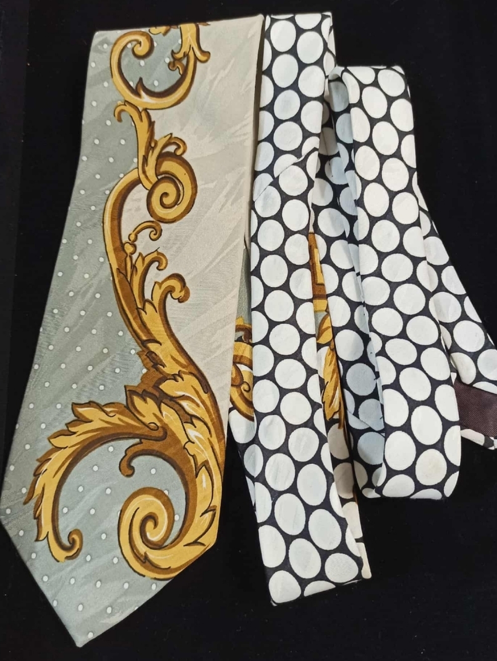 AZIA COLLECTION Vintage Baroque Chain Silk Blend Tie Gold Black White Statement